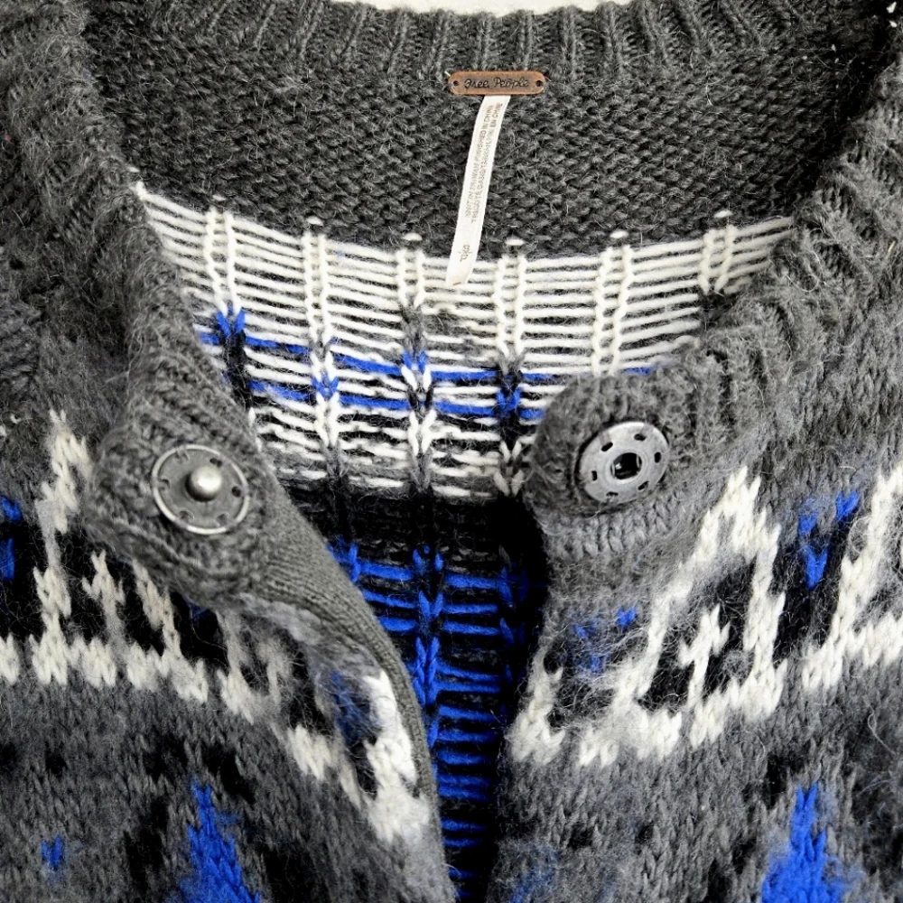 Free People Frosted Fair Isle Gray‎ Blue Cardigan Sweater